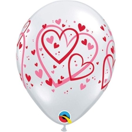 MAYFLOWER DISTRIBUTING Qualatex 59024 11 in. Red & Pink Pattern Hearts Latex Balloon 59024